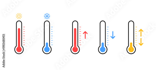 Thermometer temperature weather sun cold logo indicator hot snowflake illustration. Control warm high thermometer comparison