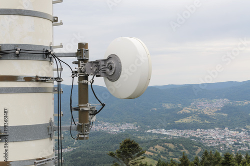 Microwave Dish Antenna On Communication Tower