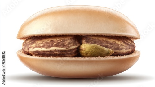 Open argan nut showing kernels, isolated on white background, for food packaging