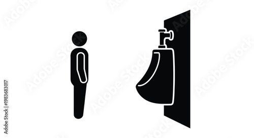 A minimalist depiction of a male figure standing before a public restroom urinal emphasized by its stark contrast silhouette high quality professional detailed modern
