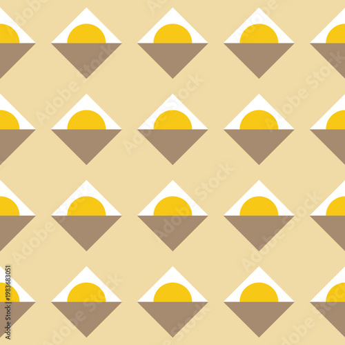 Seamless abstract pattern. Geometric Pattern of Sun and Mountains