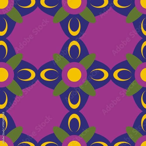 Geometric Floral Pattern in Purple and Yellow