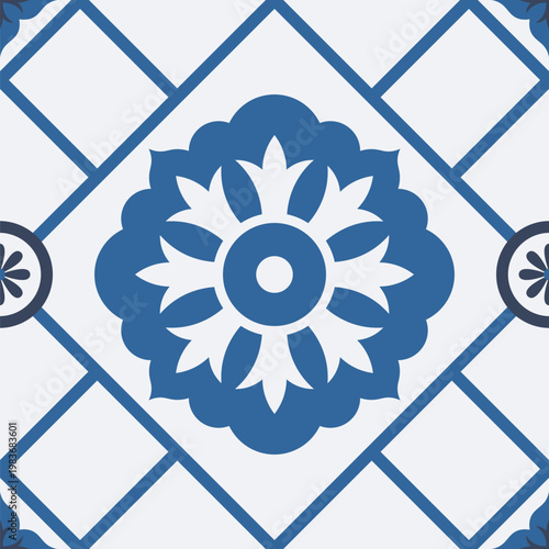 Traditional mexican and portuguese porcelain ceramic tile patterns. Azulejo, talavera mediterranean patchwork tile vector illustration set