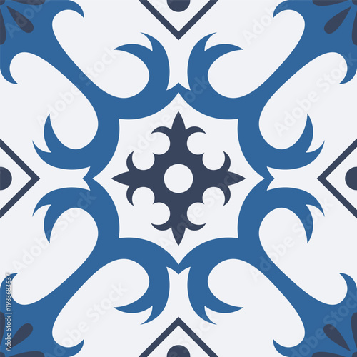 Traditional mexican and portuguese porcelain ceramic tile patterns. Azulejo, talavera mediterranean patchwork tile vector illustration set
