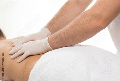 Massage therapist giving a relaxing back massage to a client