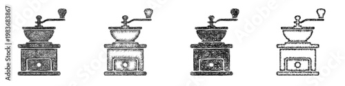 Sketch coffee grinder icon design set