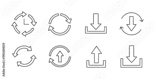 Collection of eight circular arrow and download upload circle refresh reload