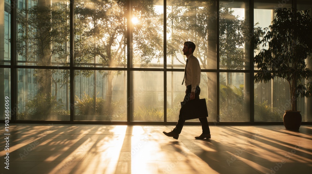 Fototapeta premium corporate man career advancement with natural light