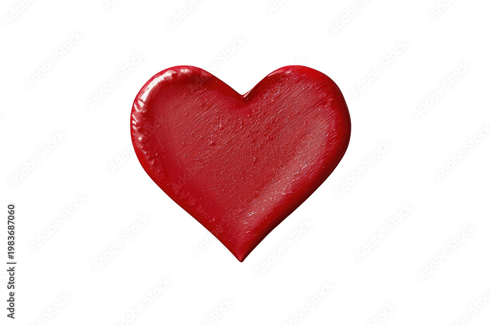 Fototapeta premium Red heart shape painted with thick glossy lipstick texture on transparent background, conveying love and romance