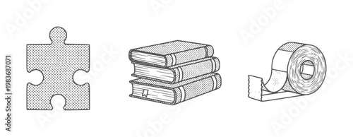 Puzzle piece stack of books and tape dispenser