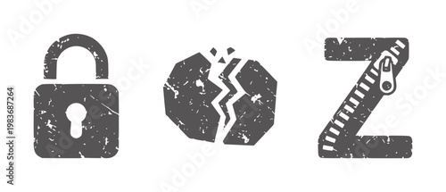 Three distressed lock broken heart zipper white padlock keyhole crack