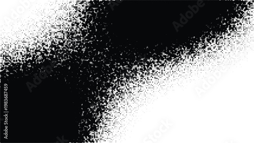 Distressed stipple texture background, black and white grainy spray paint effect, abstract noise gradient vector for grunge design