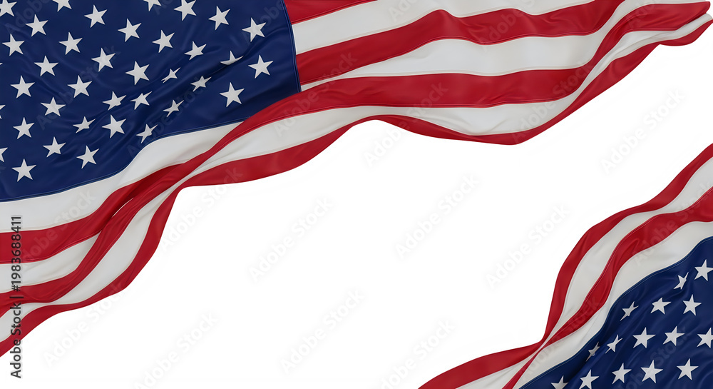 Fototapeta premium Patriotic american flag waving celebrating flag day and us national pride isolated on transparent background