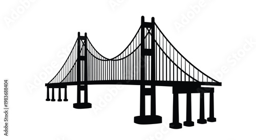 A striking graphic representation displays the iconic golden gate bridge in a bold black silhouette emphasizing its architectural form silhouette high quality professional detailed