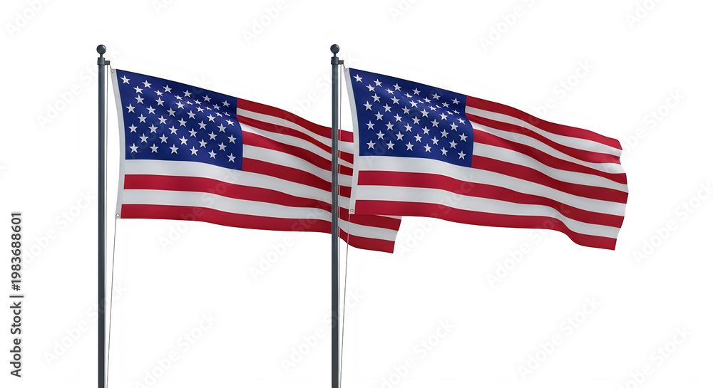 Obraz premium Celebrating flag day two american flags waving proudly patriotic symbolism