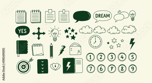 Collection of Hand Drawn Vector Doodle Icons for Planning and Creativity Notebook Journal Elements
