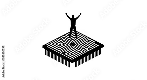 Person standing on a microchip maze.