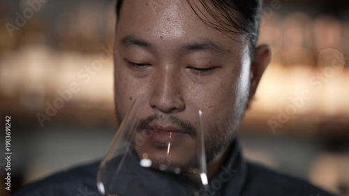 Wallpaper Mural Night club concept of 4k Resolution. Young Asian man drinking wine in a pub. Torontodigital.ca