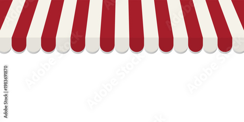 Realistic striped awning marquee background. Vector illustration on white background. Front view.
