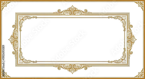 Golden ornate vintage frame illustration for invitation designs certificates diplomas and elegant decorative borders on a white backdrop