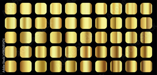 Golden gradient set metallic color swatches and design elements