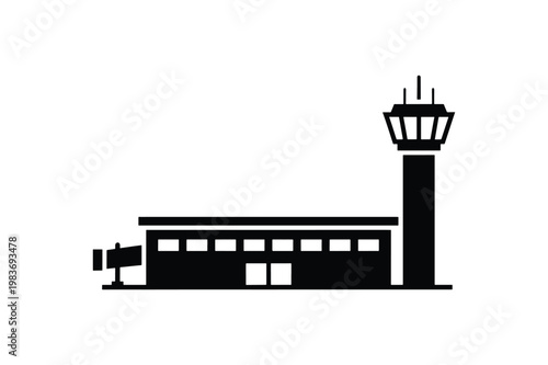 Airport terminal icon with control tower aviation