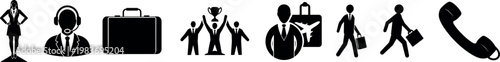 Corporate Business Silhouette Icon Set – Office Work, Leadership & Professional Strategy Vector Collection