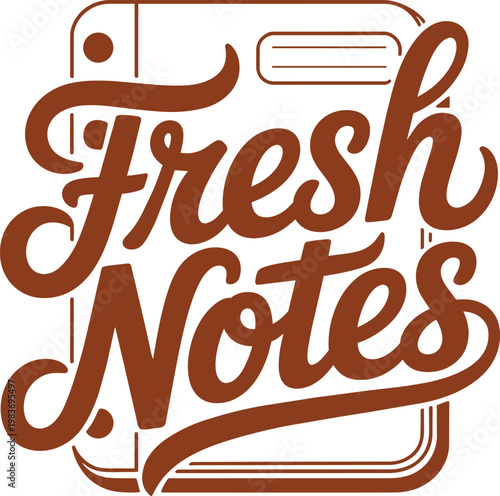 Fresh Notes lettering design with notebook illustration on transparent