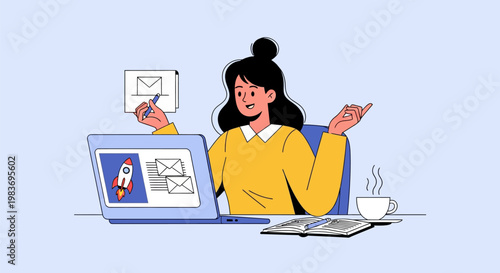 woman working on laptop with email and documents.
