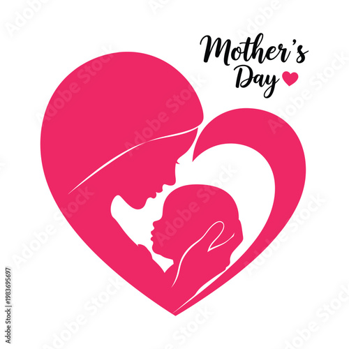 Mother's day silhouette a loving embrace within a heart shape