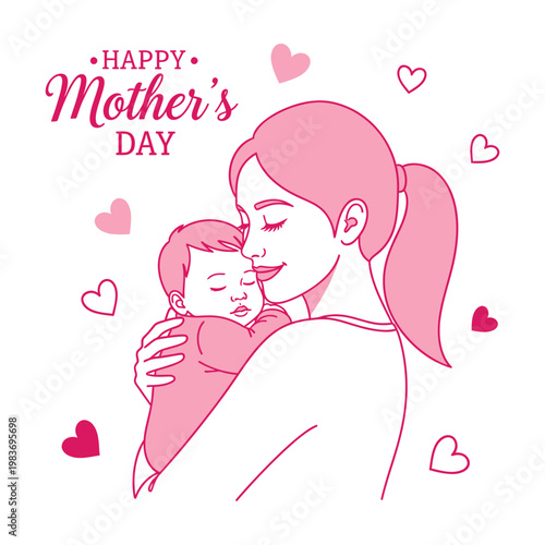 Happy mother's day a loving embrace between mother and baby