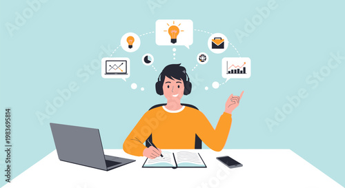 woman working remotely with creative ideas.