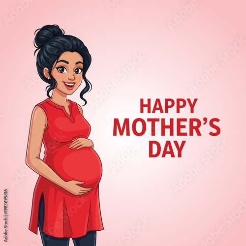 Happy mother's day illustration a pregnant woman with a warm smile