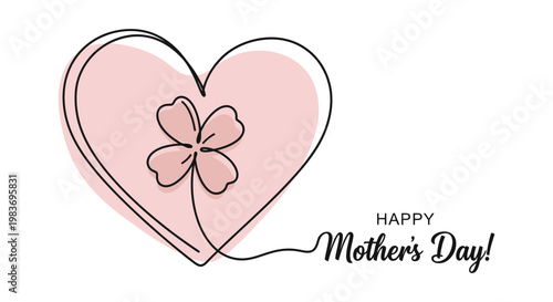 Hand drawn heart with flower for mother's day greeting