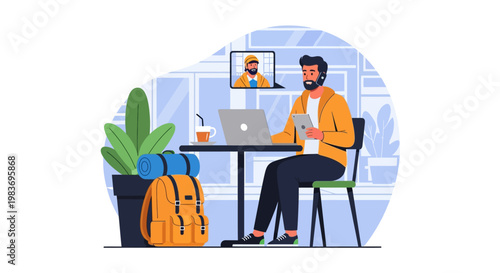 Man working on laptop with coffee.