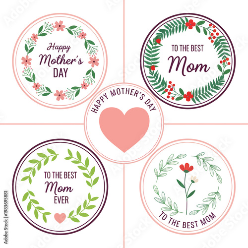 Mother's day floral circle stickers or labels collection