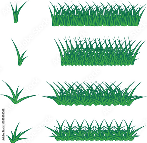 Green grass silhouette. Cartoon lines of plants and shrubs for boarding and framing, eco and organic logo element. Vector set spring field planting shapes lawn or borders garden on white background