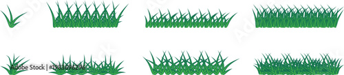 Green grass silhouette. Cartoon lines of plants and shrubs for boarding and framing, eco and organic logo element. Vector set spring field planting shapes lawn or borders garden on white background