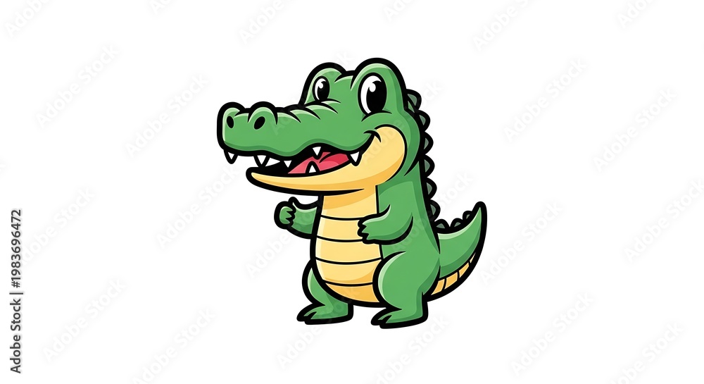 Fototapeta premium Cheerful Alligator Illustration: A charming illustration of a friendly alligator. The smiling reptile, vibrant green scales and expressive eyes bring a sense of fun and approachability.