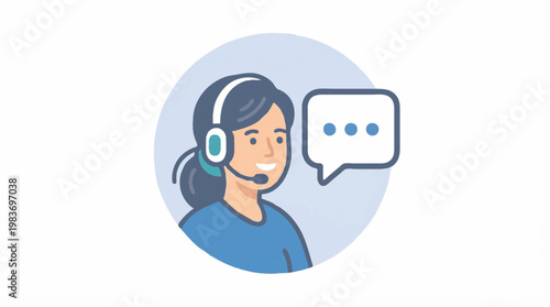 customer service representative assisting client with headset flat design vector illustration
