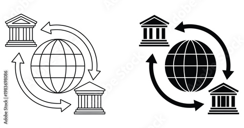 Wire transfer vector symbol set, online banking transfer icons, currency movement arrows, secure financial transaction indicators, payment processing