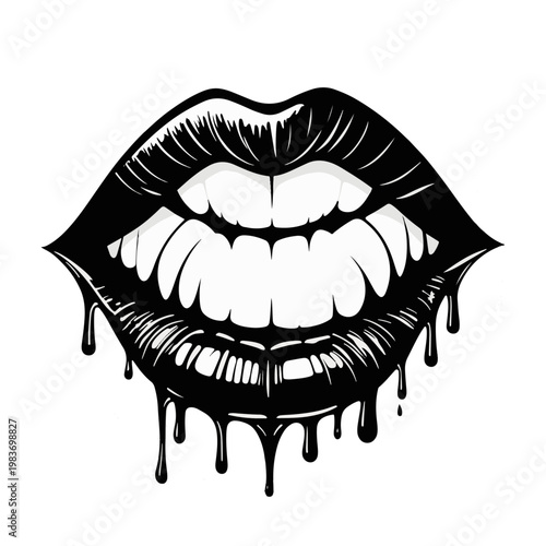 Dripping lips illustration black and white bold graphic style modern design