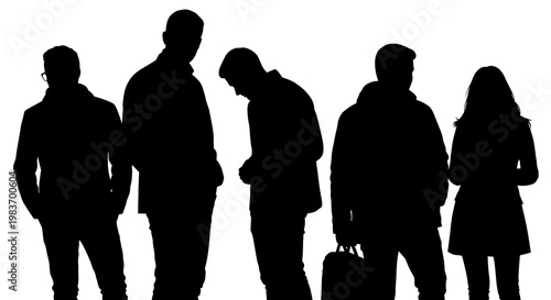 Diverse Group Silhouette of People Standing Together, Business Professionals with Briefcase