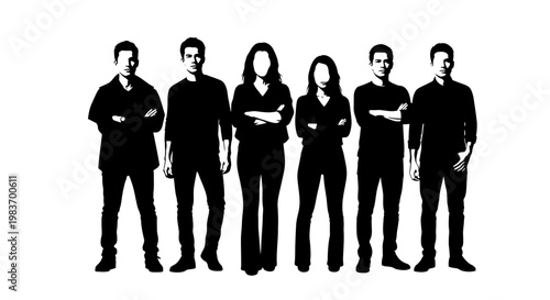 Diverse Group Silhouette: Three Men and Three Women Standing Together