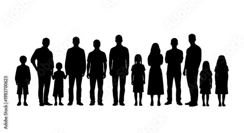 Diverse Group Silhouettes of Adults and Children Standing Together in Unity