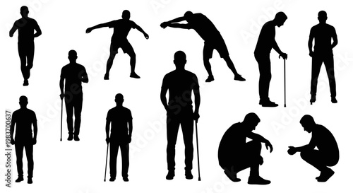 Diverse Human Silhouettes Illustrating Various Poses and Activities