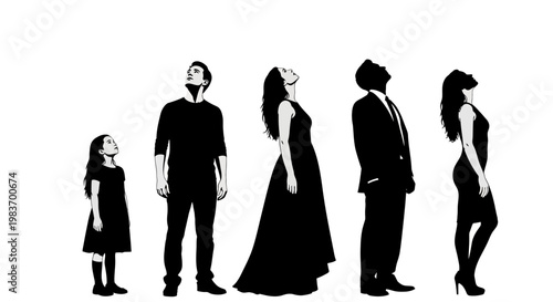 Diverse People Silhouettes Looking Upwards: Child, Man, Woman, Businessman, Woman