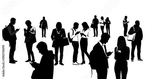 Diverse People Silhouettes Using Smartphones and Carrying Bags in a Business Lifestyle