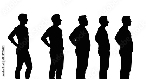Five Diverse Male Silhouettes in Profile with Varying Body Types and Styles