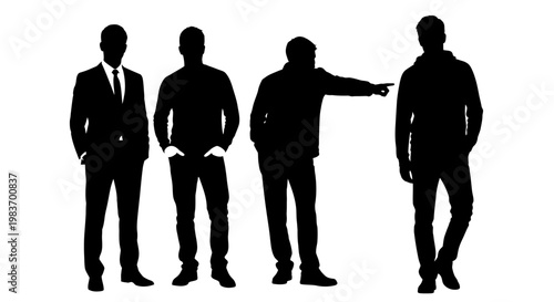 Four Men Silhouettes: Business, Casual, and Indicating Direction